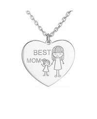 Bling Jewelry Cartoon Mother Daughter Stick Figure Heart Inspirational Message Words Best Mother Heart Necklace Pendant Mom Sterling Silver