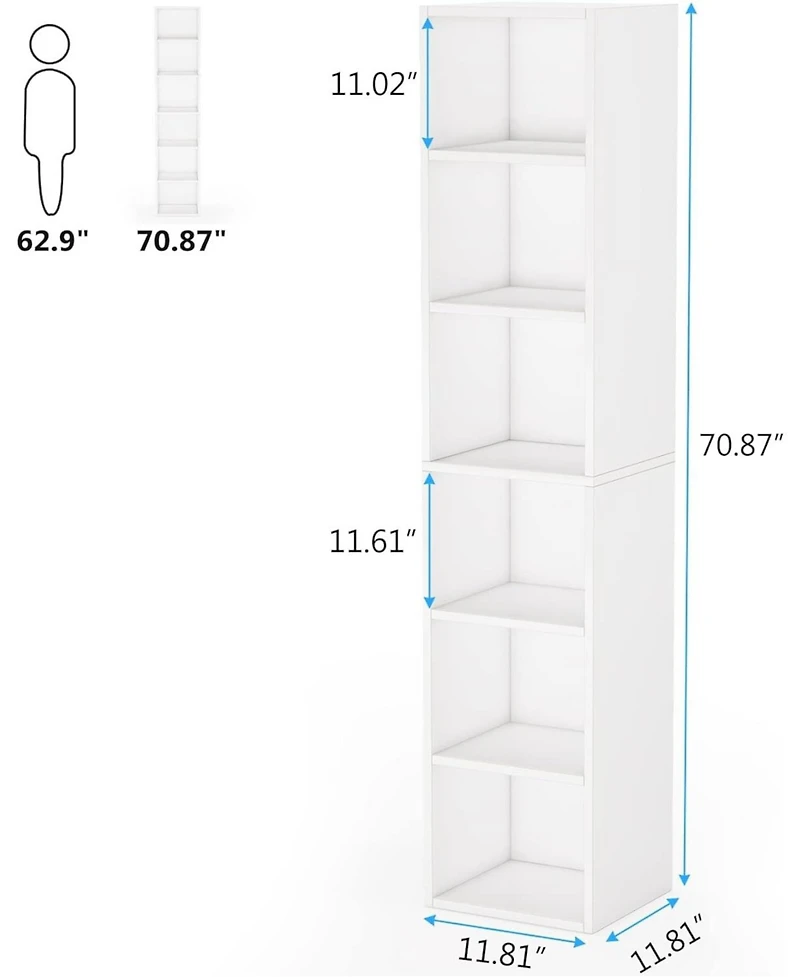 Tribesigns Modern White Bookcase, 6 Tier Cube Shelves Design, Tall Narrow Bookcase with Storage for Home Office