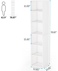 Tribesigns Modern White Bookcase, 6 Tier Cube Shelves Design, Tall Narrow Bookcase with Storage for Home Office