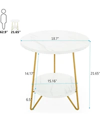 Tribesigns Faux Marble End Table, 2 Tier Round Side Table with Shelves, Modern Gold Nightstand Bedside Table Small Coffee Accent Table for Living Room