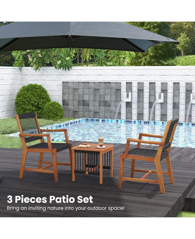 Sugift 3 Pieces Acacia Wood Patio Conversation Sets with Armchairs Coffee Table