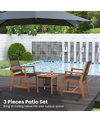 Sugift 3 Pieces Acacia Wood Patio Conversation Sets with Armchairs Coffee Table