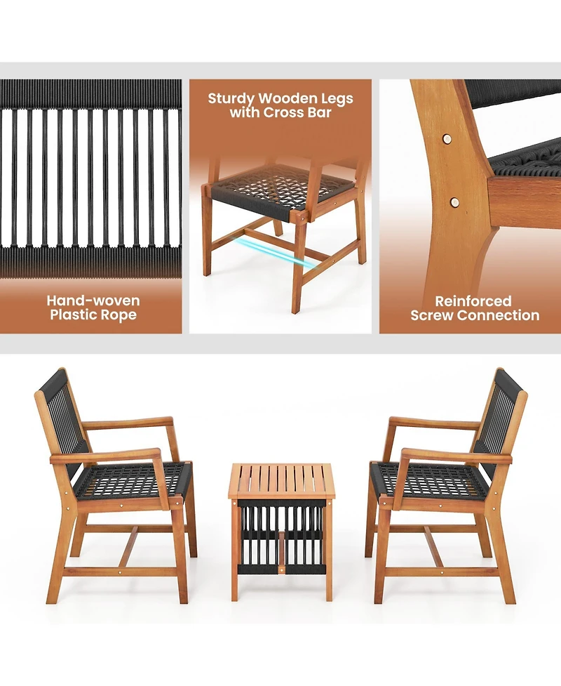 Sugift 3 Pieces Acacia Wood Patio Conversation Sets with Armchairs Coffee Table