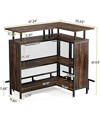 Tribesigns Home Bar Unit, L-Shaped Bar Table with Stemware Racks and 2-Tier Shelves, Corner Mini Coffee Liquor Cabinet with Footrest for Home/Kitchen/