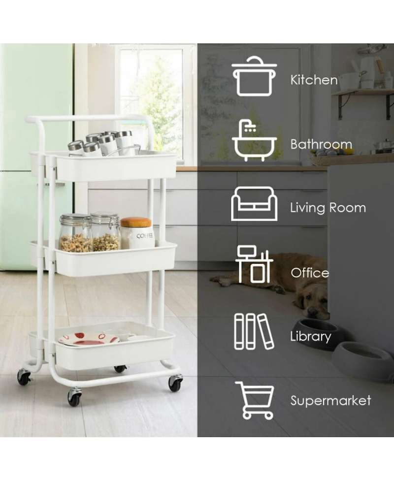 Sugift 3-Tier Utility Cart Storage Rolling Cart with Casters