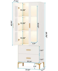 Tribesigns Bookcase with Doors and Led Light,Bookshelf with 2 Drawers, Freestanding Tall Storage Cabinet for Living Room, Bathroom, Office, Kitchen