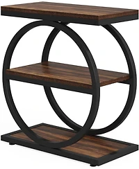 Tribesigns End Table, Narrow End Table with 3 Storage Shelves, Wood Side Table with Black Metal Frames, Industrial Small Sofa Side Table for Living Ro