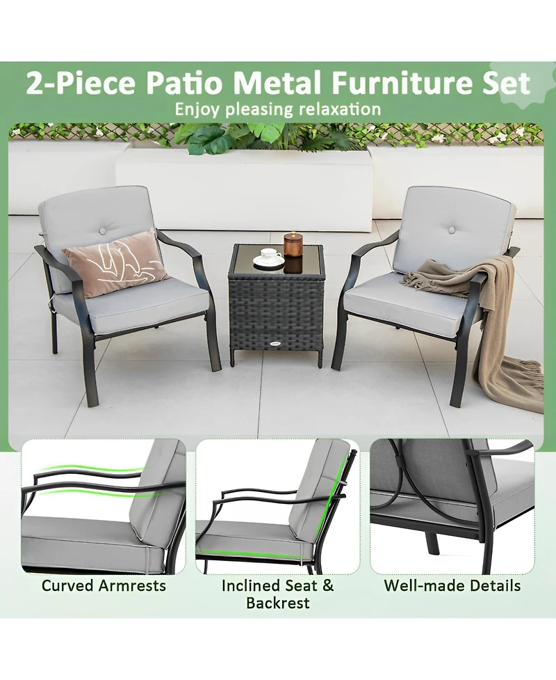 Sugift 2 Piece Patio Metal Chairs with Seat and Back Cushions