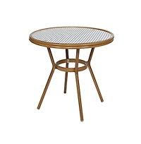 Merrick Lane Sacha Bistro Style Table With Glass Top, Pe Rattan, Stack Chairs