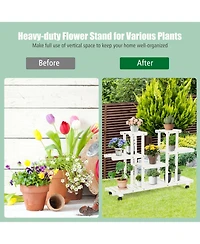 Sugift 4-Tier Wood Casters Rolling Shelf Plant Stand