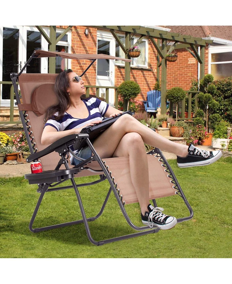 Inolait Sugift Folding Recliner Lounge Chair with Shade Canopy Cup Holder