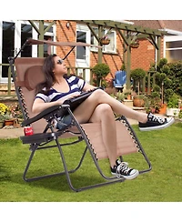 Inolait Sugift Folding Recliner Lounge Chair with Shade Canopy Cup Holder