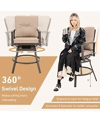 Sugift 3 Pieces Patio Swivel Bar Table Set with Removable Cushions and Rustproof Metal Frame