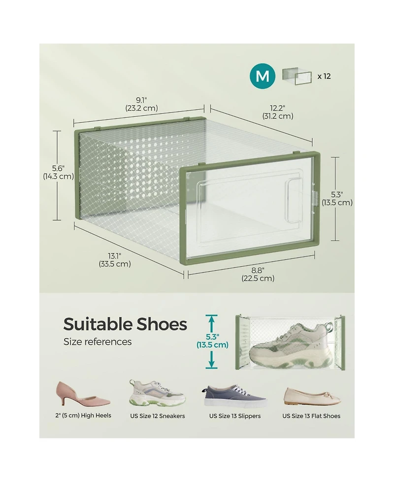 Set of 12 Stackable Shoe Organizers for Closet or Entryway, Fits Sneakers