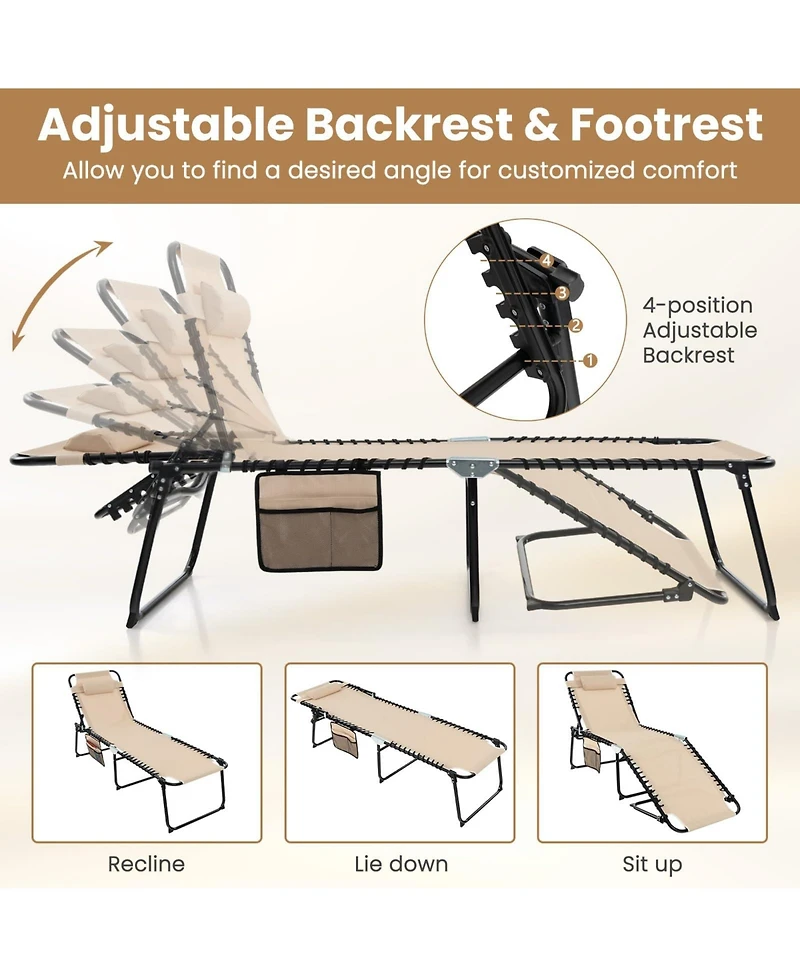 Inolait Sugift Foldable Recline Lounge Chair with Adjustable Backrest and Footrest