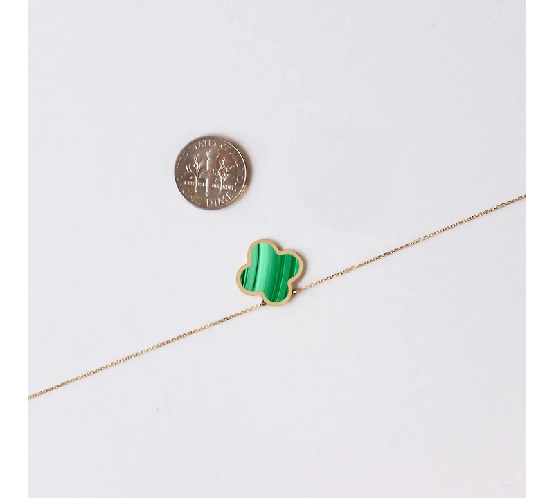 The Lovery Extra Large Malachite Single Clover Necklace 14K Gold