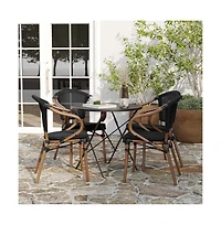 Merrick Lane Mael Set Of Four Stacking Thonet Bistro Style Chair With Arms, Textilene Seat, And Bamboo Finished Metal Frame For Indoor/Outdoor Use