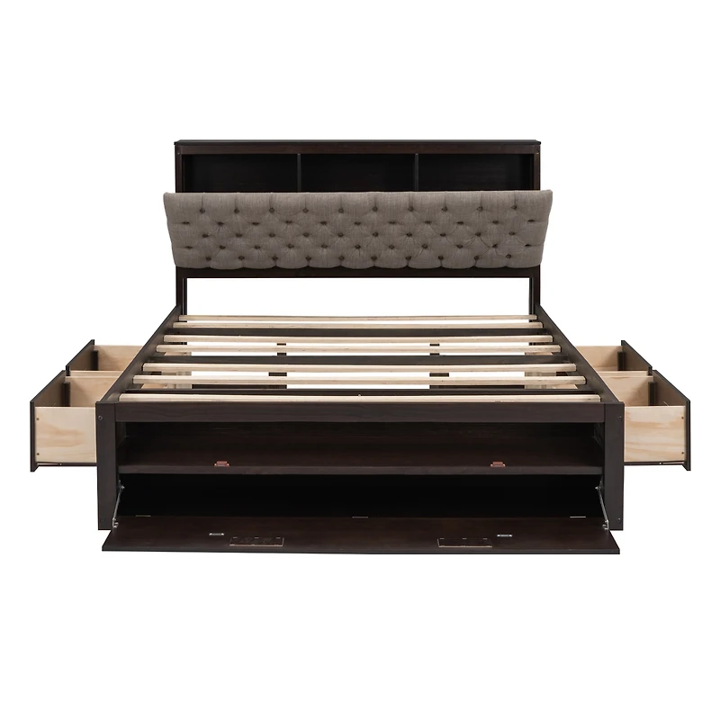 Streamdale Queen Platform Bed with Storage Headboard and Drawers