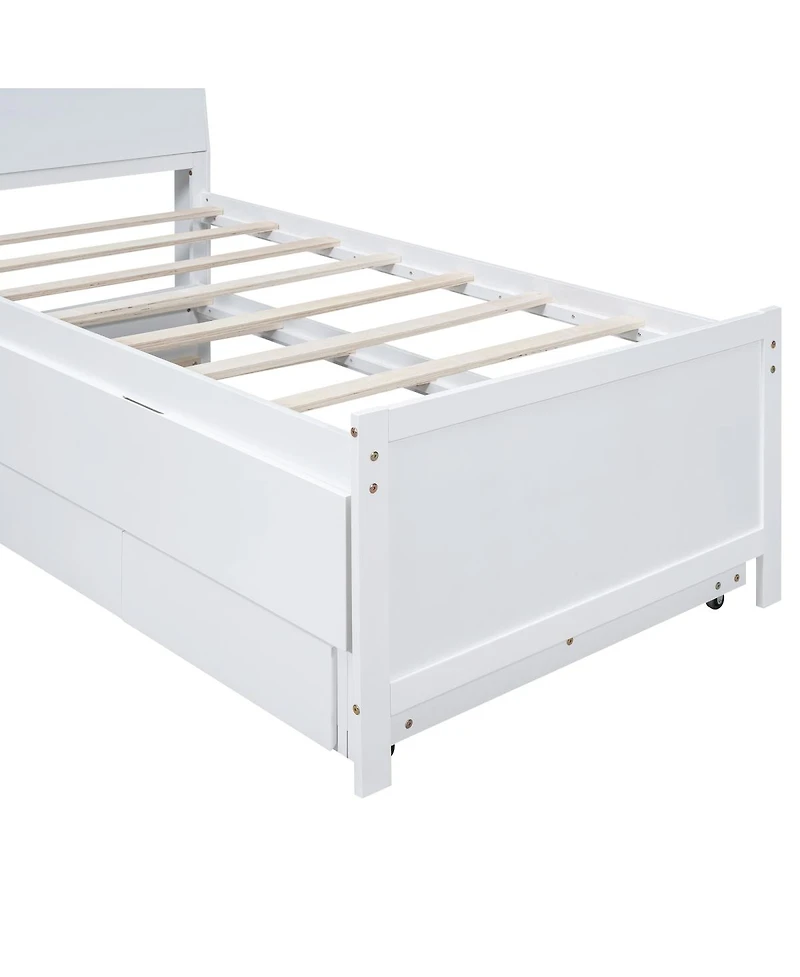 Simplie Fun Twin Size Platform Bed With Storage Led Headboard, Twin Size Trundle And 3 Drawers