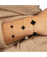 The Lovery Small Mother of Pearl and Onyx Mixed Clover Bracelet 14K Gold