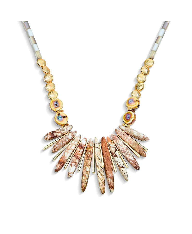 Bling Jewelry Blue Peck Organic Faceted Beads Irregular Stone Bib Fan Statement Collar Necklaces Gold Plated Adjustable