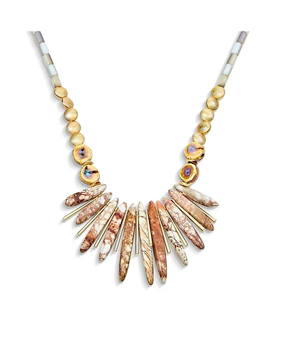 Bling Jewelry Blue Peck Organic Faceted Beads Irregular Stone Bib Fan Statement Collar Necklaces Gold Plated Adjustable