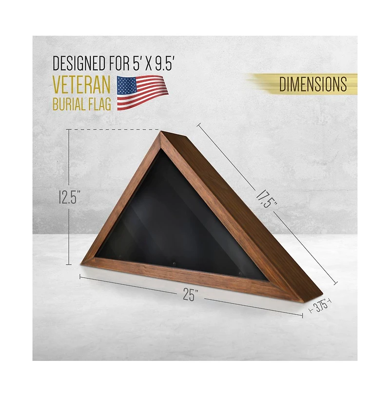 Hbcy Creations Rustic Flag Case - Solid Wood Military Flag Display Case For 9.5 X 5 American Veteran Burial Flag, Wall Mounted Burial Flag Frame