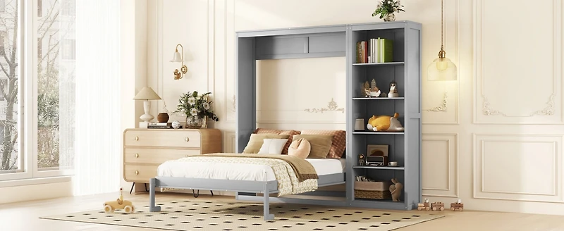 Queen Size Murphy Bed Wall Bed With Shelves