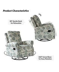 Hulala Home Evelia Floral Swivel Rocker Manual Recliner