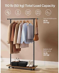 Slickblue Clothes Rack with Wheels, Garment Rack for Hanging Clothes with Shelf