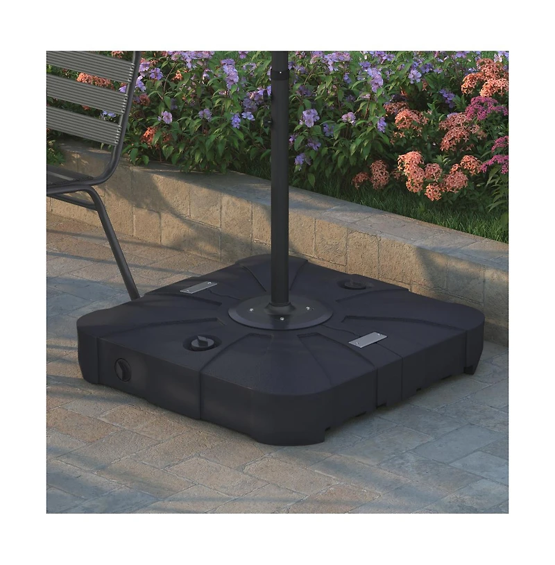 Harlan Weather And Impact Resistant Heavy Duty Universal Offset Umbrella Base With Built-In Wheels And Grooved Handles In Black