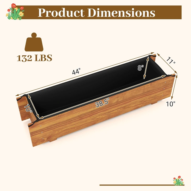 Raised Garden Bed Wood Rectangular Planter Box with 2 Drainage Holes