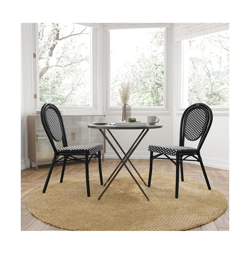 Merrick Lane Celia Set Of Two Stacking Thonet Bistro Style Chair, Pe Rattan Seat, And Metal Frame For Indoor/Outdoor Use