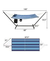 Gymax Swing Hammock Chair Set Hanging Bed w/ Heavy-Duty Steel Stand Cup Holder
