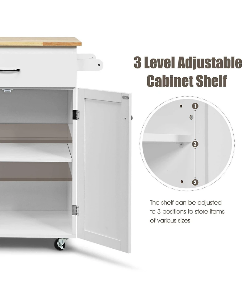 Sugift Rolling Kitchen Island with Spice Rack and Adjustable Shelf