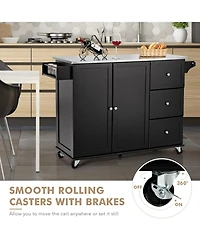 Sugift Kitchen Island 2-Door Storage Cabinet with Drawers and Stainless Steel Top
