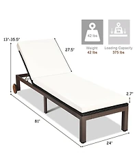 Inolait Sugift Outdoor Wicker Patio Chaise Lounge Recliner Chair with 5-Position Adjustment and Wheels