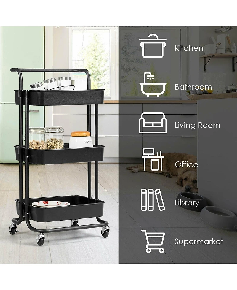 Sugift 3-Tier Utility Cart Storage Rolling with Casters