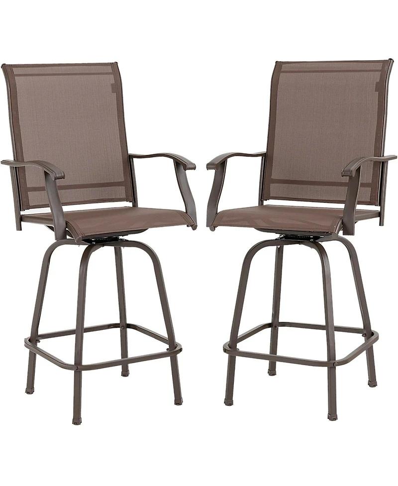 Sugift 2 Pieces 360 Rotating Bar Stool Set with Armrests for Patio