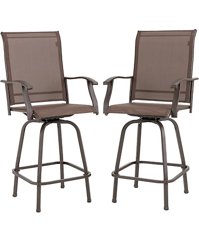 Sugift 2 Pieces 360 Rotating Bar Stool Set with Armrests for Patio