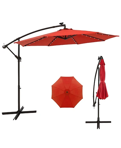 10 Ft Patio Solar Led 40 Lights Offset Umbrella Crank Cross Base