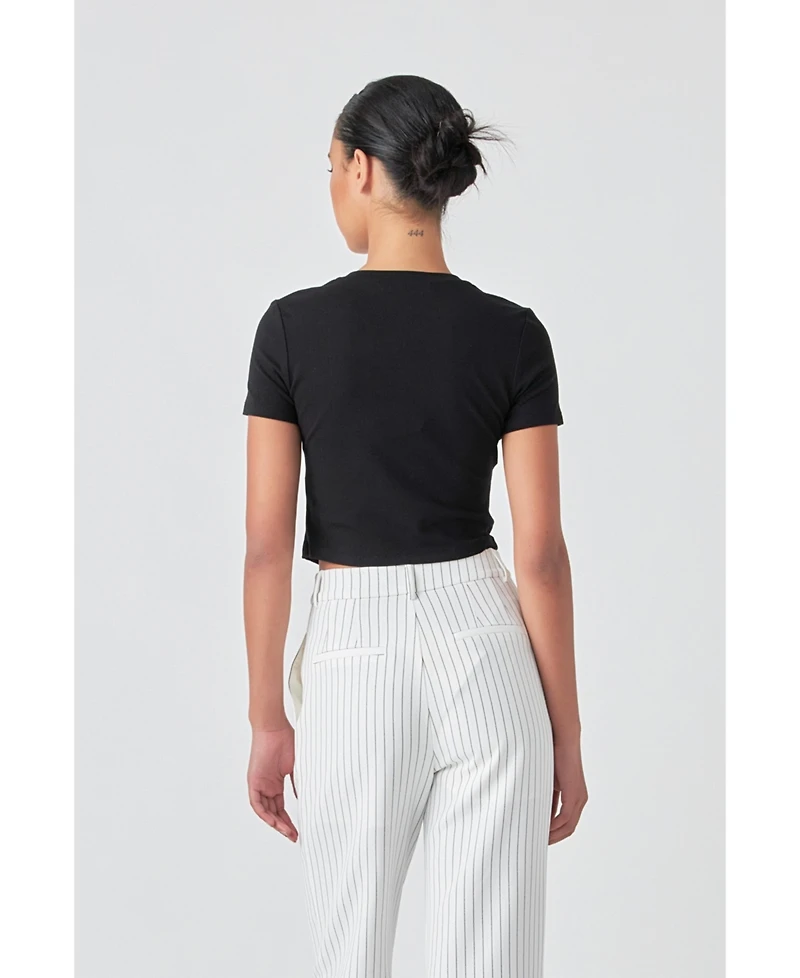 Grey Lab Women's Cropped Bustier Short Sleeve T Shirt