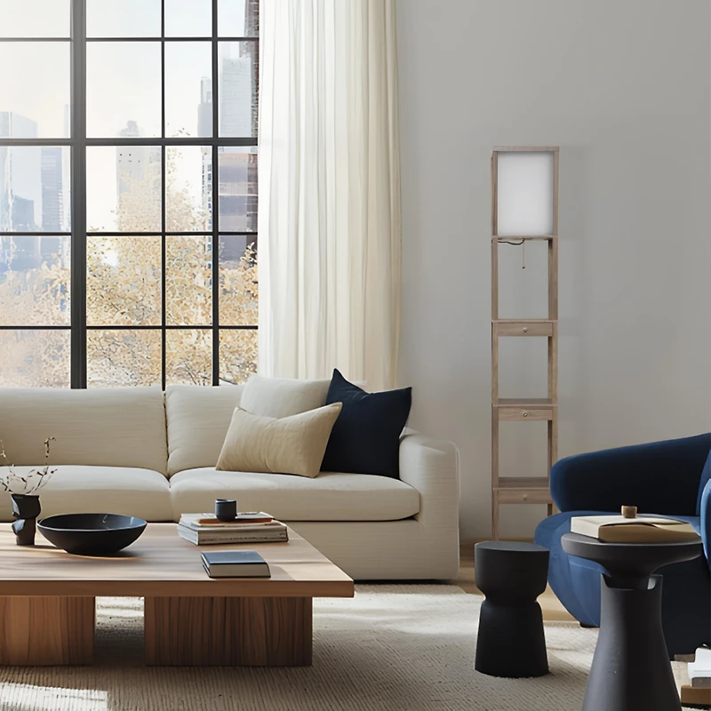 Maxwell Drawer 72" Led Shelf Floor Lamp with Lantern Shade