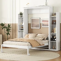 Streamdale Full Size Murphy Bed Wall Bed With Shelves And Led Lights