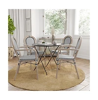 Merrick Lane Mael Set Of Four Stacking Thonet Bistro Style Chair With Textilene Seat And Bamboo Finished Metal Frame For Indoor/Outdoor Use