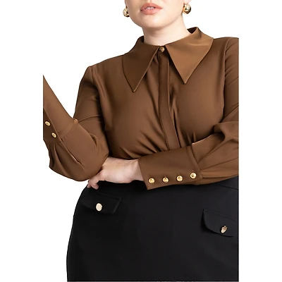 Eloquii Women's Plus Pointed Collar Button Up Shirt