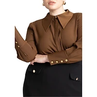 Eloquii Women's Plus Pointed Collar Button Up Shirt