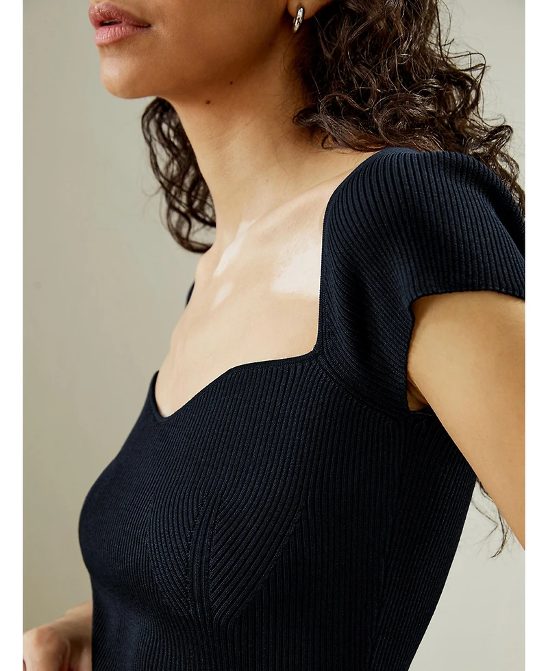 Lilysilk Women's Sweetheart Neck Ribbed Silk Knit Top