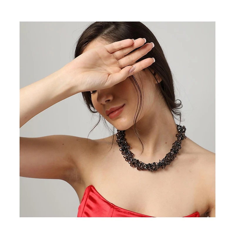 Sohi Women's Silver Cluster Collar Necklace