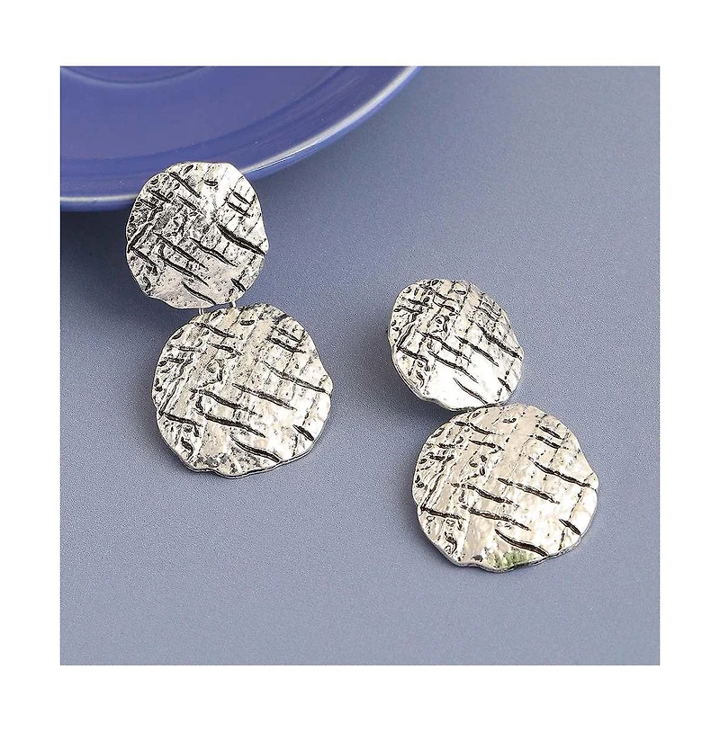 Sohi Women's Silver Dented Drop Earrings
